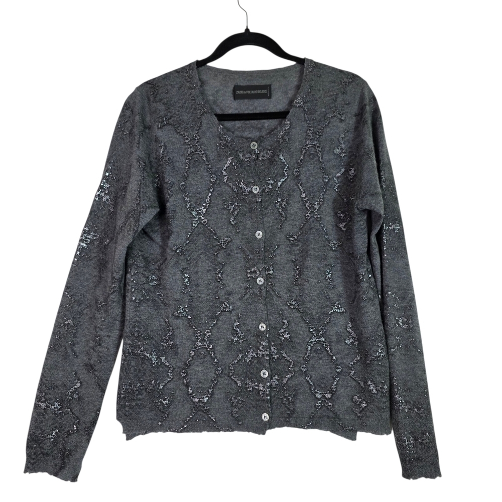 Zadig & Voltaire knitted Distressed edges cashmere abstract button down cardigan